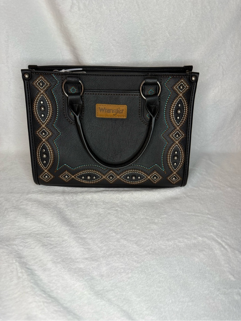 Wrangler Black Satchel with Metallic Stud & Contrast Stitching